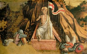 De Opstanding, rechter predellapaneel van het San Silvestro polyptiek, 1468 (detail) door Carlo Crivelli